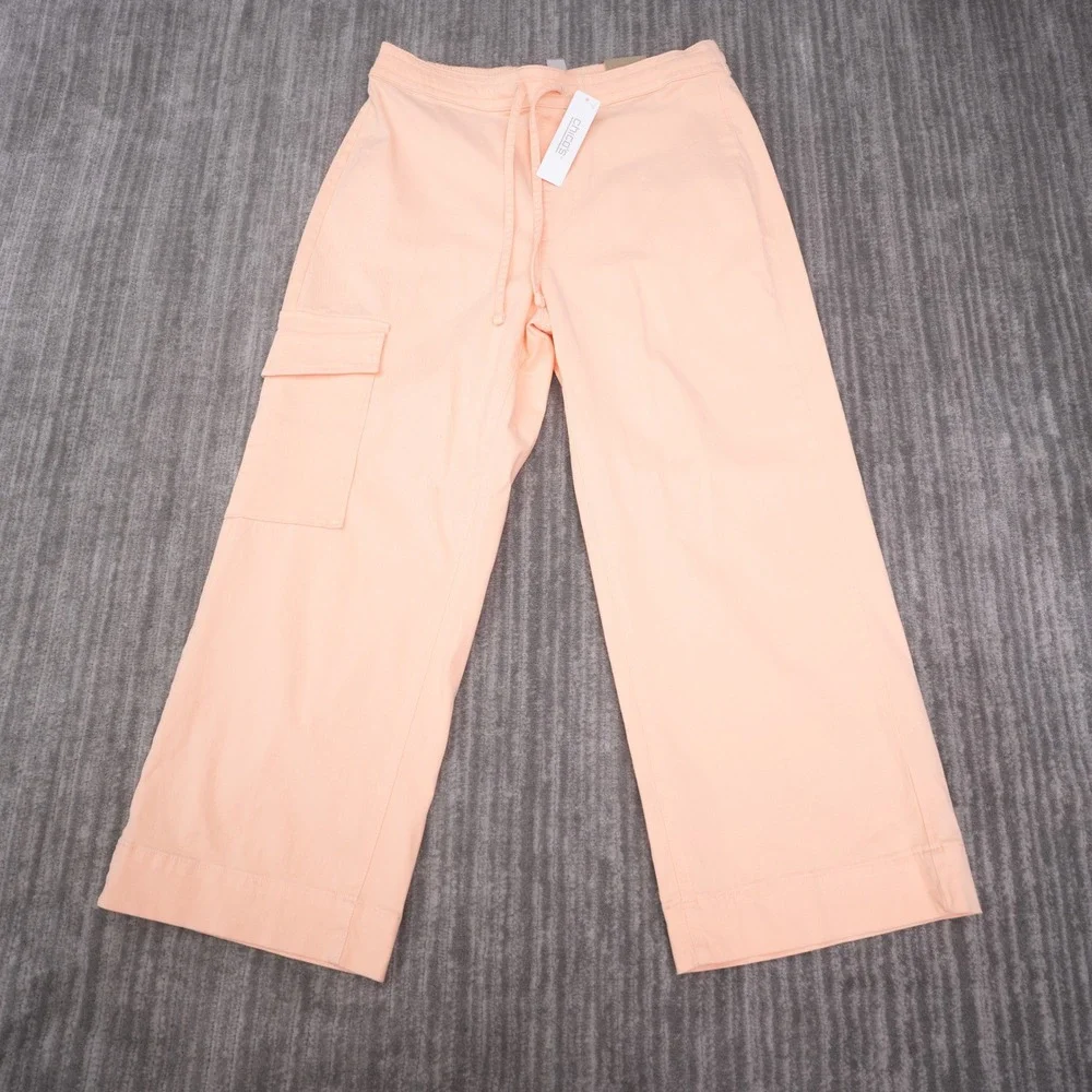 Chico's Cargo Pants Womens 0.5 Peach NEW Wide Leg Crop Drawstring Cotton Blend